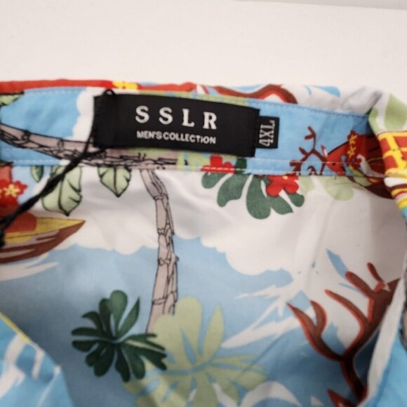 SSLR Mens Size 4XL Santa Claus Surfing Reindeer Beach Hawaiian Long-Sleeve Shirt - Picture 2 of 6